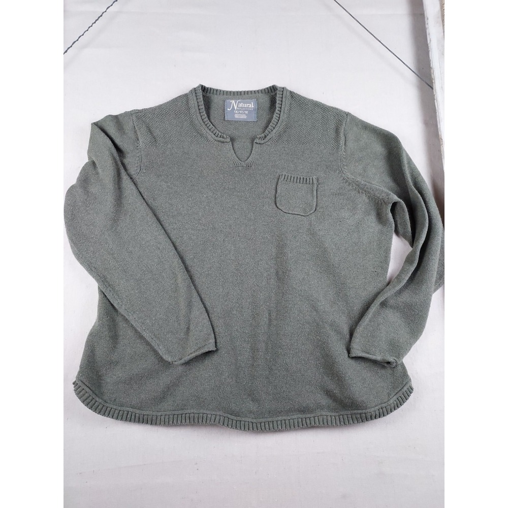 Natural Reflections Womens 1X Olive Green Cotton Knit Sweater Pocket Casual